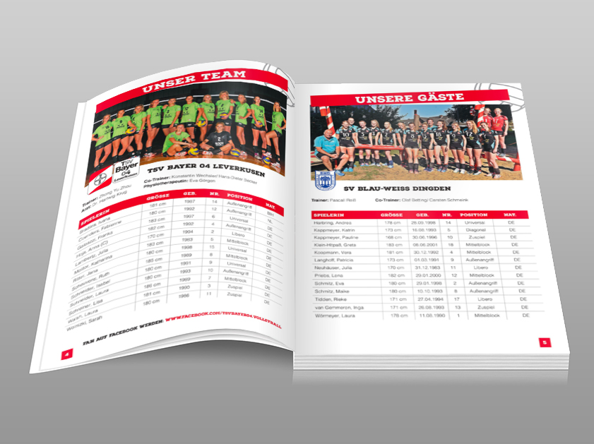 TSV Bayer 04 Leverkusen Volleyball Bundesliga Spieltagsnews | Layout Grafikdesign Projekt | Magazin Heft Katalog | Passion Marketing GmbH Werbeagentur Köln